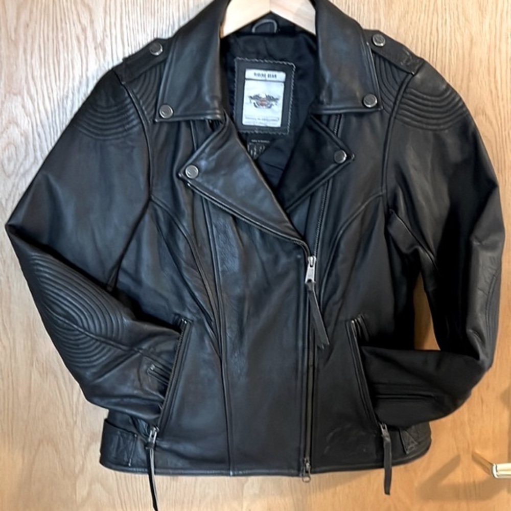 🏍💥Women’s Genuine Harley-Davidson Bezel Collar Black Leather Jacket🏍💥🏍